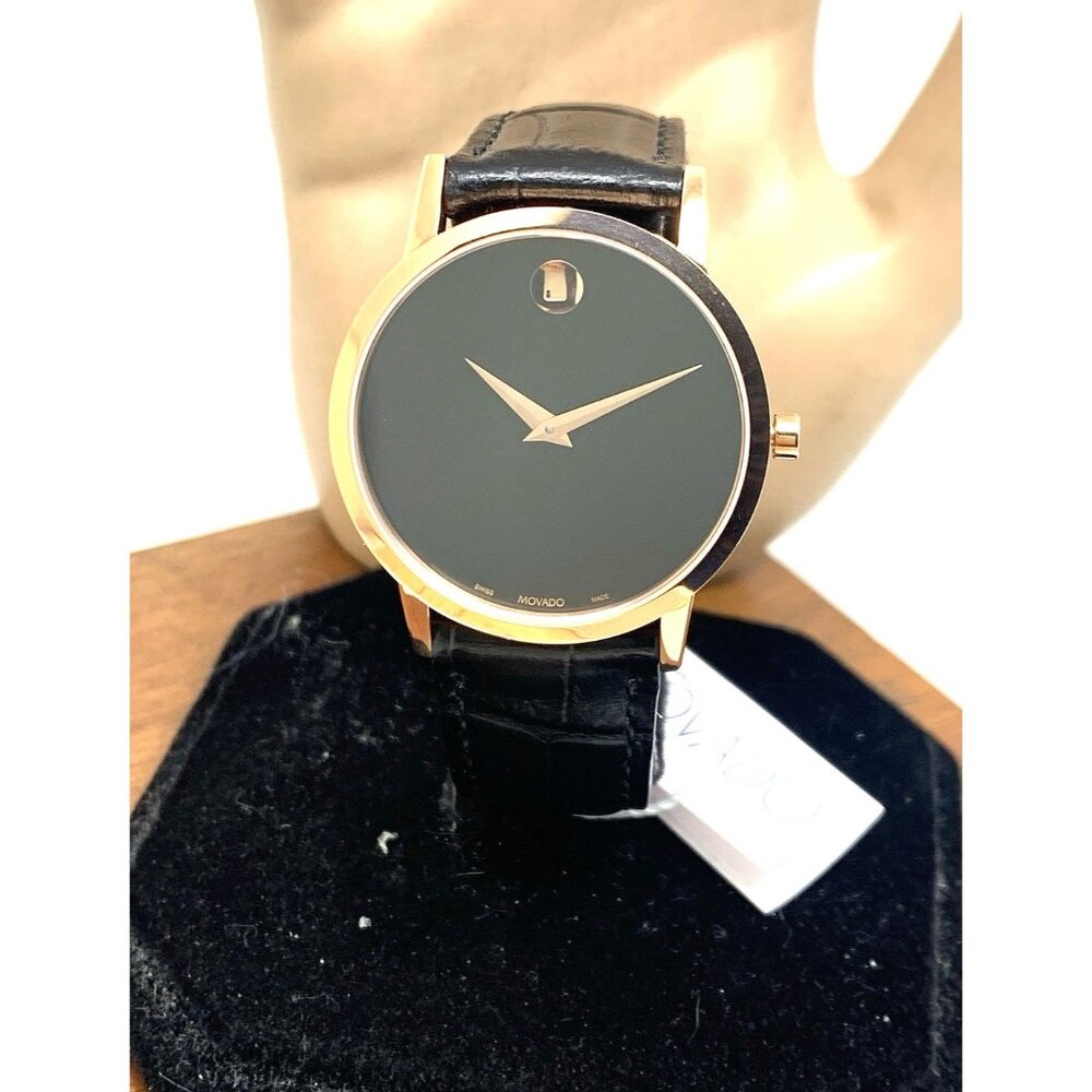 Movado Women's Watch 0607648 Swiss Quartz Rose Gold Museum Black Dial Leather